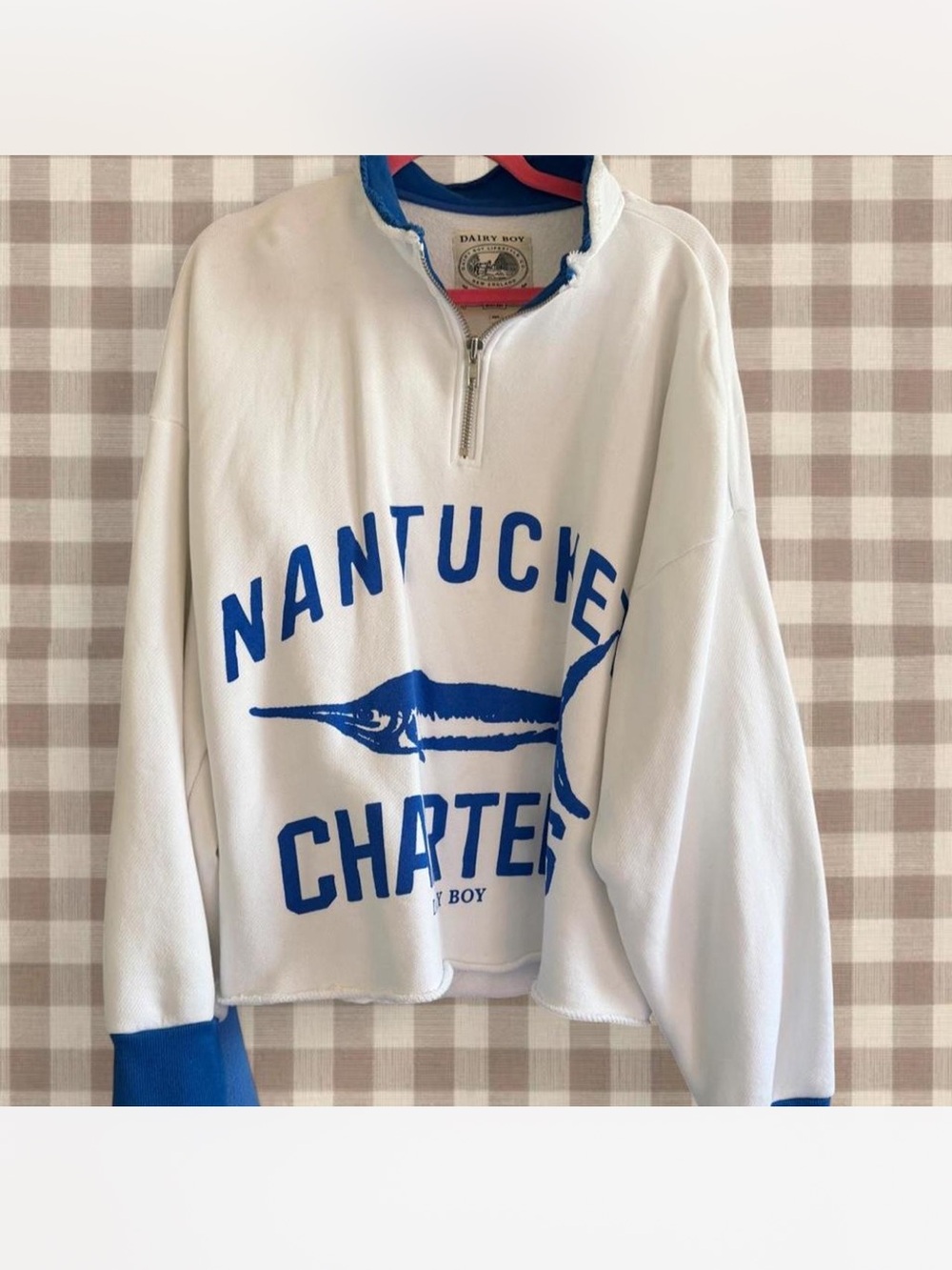 Dairy Boy Nantucket Chapter White & Blue Half-Zip Sweatshirt